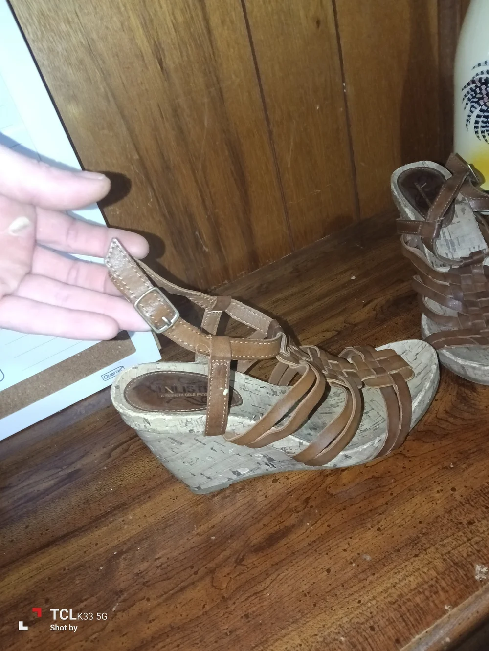Unlisted by Kenneth Cole Brown Woven Leather Strappy Wedge Sandals